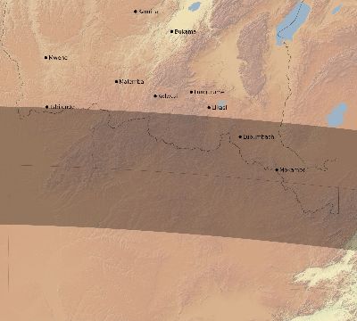 Map of the eclipse path across DR Congo on 04/21/2498