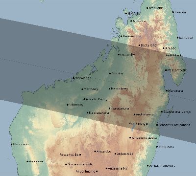 Map of the eclipse path across Madagascar on 04/21/2498