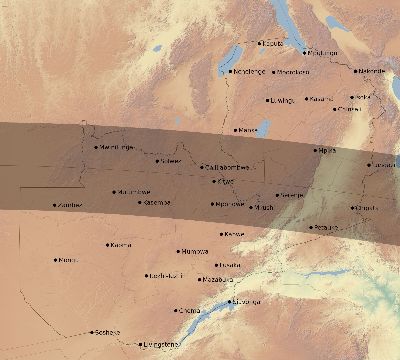 Map of the eclipse path across Zambia on 04/21/2498