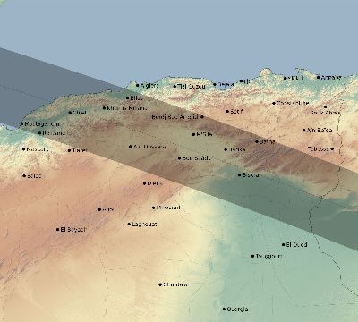 Map of the eclipse path across Algeria on 10/15/2498