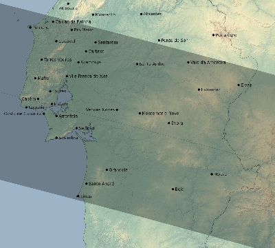 Map of the eclipse path across Portugal on 10/15/2498