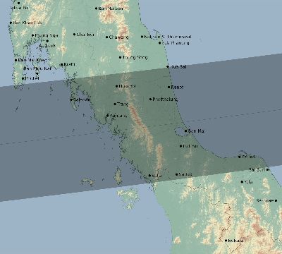 Map of the eclipse path across Thailand on 10/15/2498