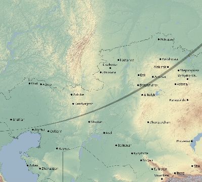 Map of the eclipse path across Kazakhstan on 03/01/2500