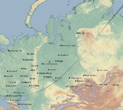 Map of the eclipse path across Russia on 03/01/2500