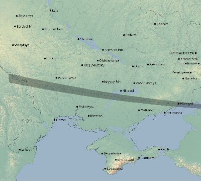 Map of the eclipse path across Ukraine on 03/01/2500
