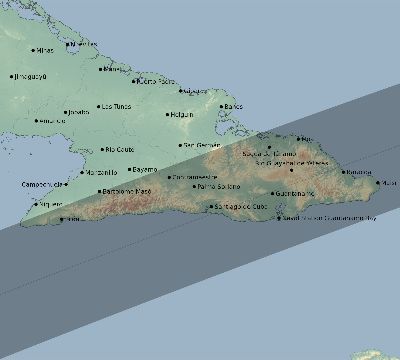 Map of the eclipse path across Cuba on 02/19/2501