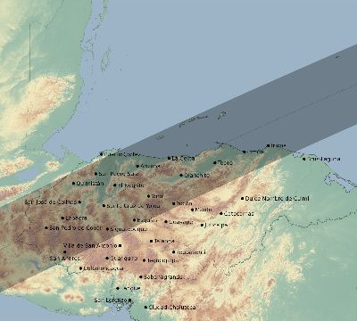Map of the eclipse path across Honduras on 02/19/2501