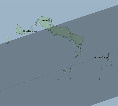 Map of the eclipse path across Turks and Caicos Islands on 02/19/2501