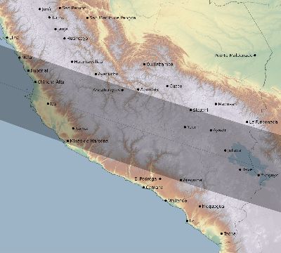 Map of the eclipse path across Peru on 08/15/2501