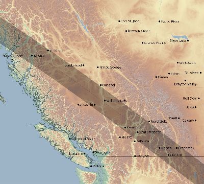 Map of the eclipse path across Canada on 08/04/2502