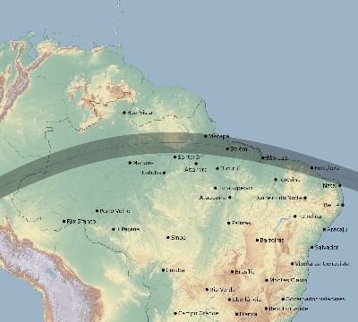 Map of the eclipse path across Brazil on 06/14/2504