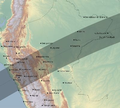 Map of the eclipse path across Peru on 06/14/2504