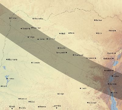 Map of the eclipse path across DR Congo on 12/07/2504