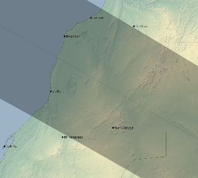Map of the eclipse path across Western Sahara on 12/07/2504