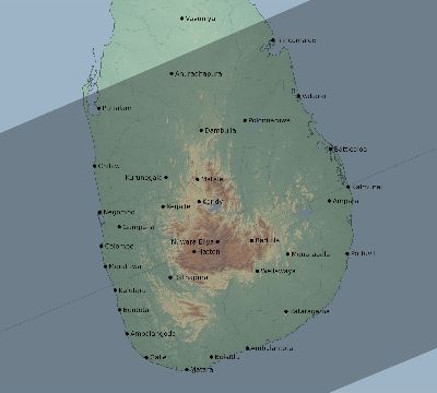 Map of the eclipse path across Sri Lanka on 12/07/2504
