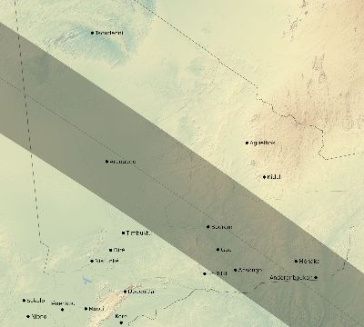 Map of the eclipse path across Mali on 12/07/2504