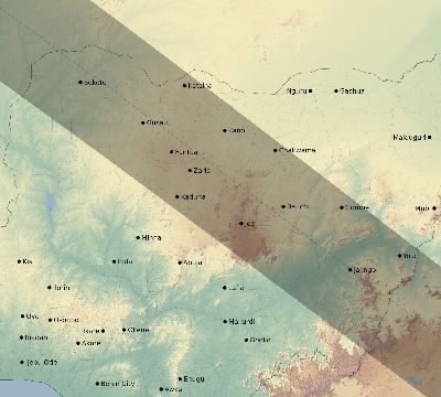 Map of the eclipse path across Nigeria on 12/07/2504