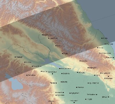 Map of the eclipse path across Azerbaijan on 06/03/2505