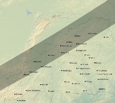 Map of the eclipse path across Burkina Faso on 06/03/2505