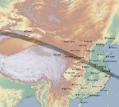 Map of the eclipse path across China on 06/03/2505