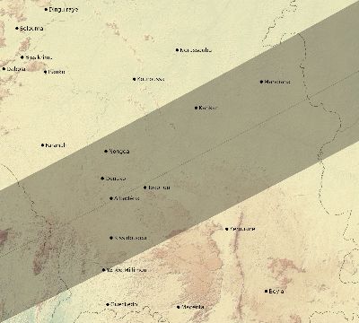 Map of the eclipse path across Guinea on 06/03/2505