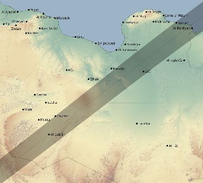 Map of the eclipse path across Libya on 06/03/2505