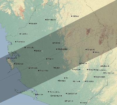 Map of the eclipse path across Sierra Leone on 06/03/2505