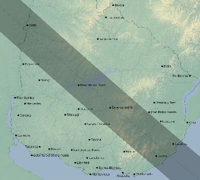 Map of the eclipse path across Uruguay on 11/26/2505
