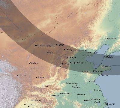 Map of the eclipse path across China on 10/07/2507