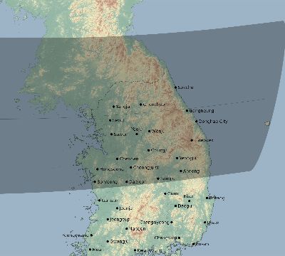 Map of the eclipse path across South Korea on 10/07/2507