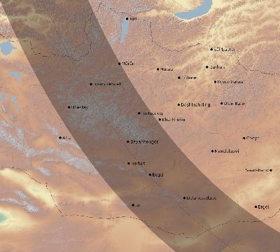 Map of the eclipse path across Mongolia on 10/07/2507