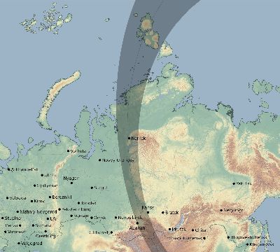 Map of the eclipse path across Russia on 10/07/2507