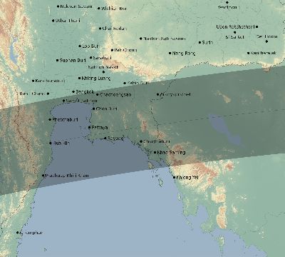Map of the eclipse path across Thailand on 04/01/2508
