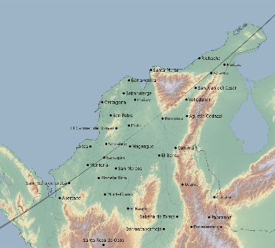 Map of the eclipse path across Colombia on 03/22/2509