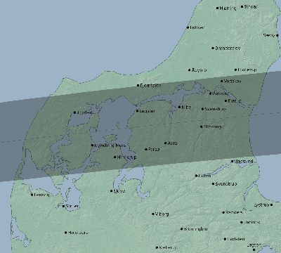 Map of the eclipse path across Denmark on 03/22/2509