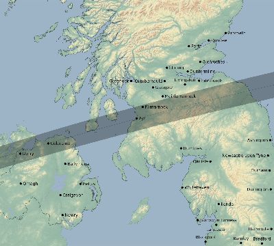 Map of the eclipse path across United Kingdom on 03/22/2509