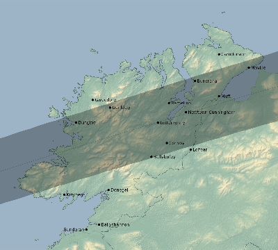 Map of the eclipse path across Ireland on 03/22/2509