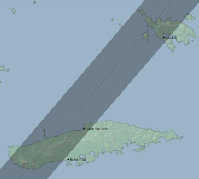 Map of the eclipse path across Puerto Rico on 03/22/2509