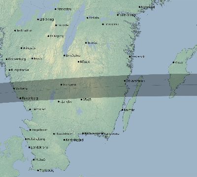 Map of the eclipse path across Sweden on 03/22/2509