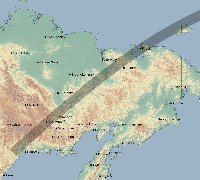 Map of the eclipse path across Russia on 07/26/2511