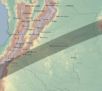 Map of the eclipse path across Colombia on 01/20/2512