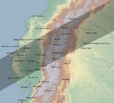 Map of the eclipse path across Ecuador on 01/20/2512