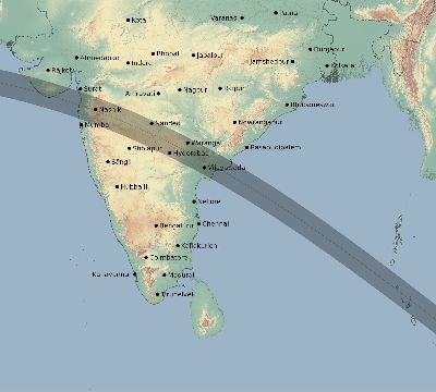 Map of the eclipse path across India on 07/14/2512