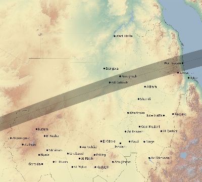 Map of the eclipse path across Sudan on 07/14/2512