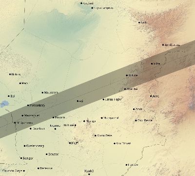 Map of the eclipse path across Chad on 07/14/2512