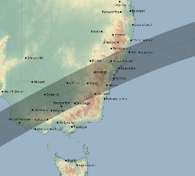 Map of the eclipse path across Australia on 07/04/2513
