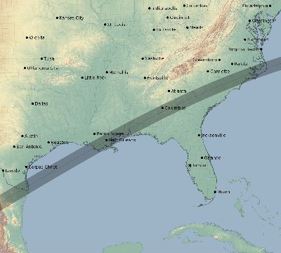 Map of the eclipse path across United States on 05/15/2515
