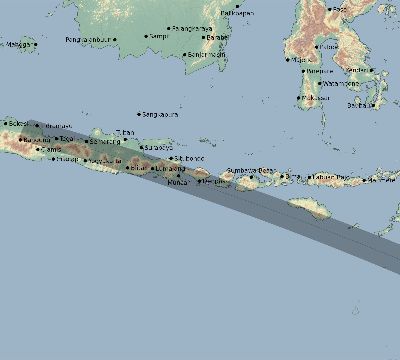 Map of the eclipse path across Indonesia on 11/07/2515
