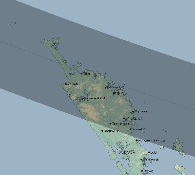 Map of the eclipse path across New Zealand on 11/07/2515