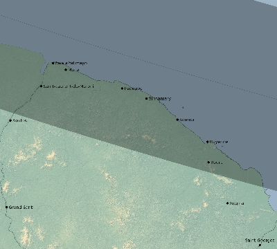 Map of the eclipse path across French Guiana on 10/27/2516